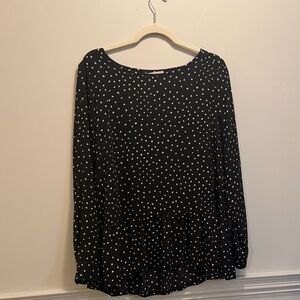 LOFT Black Blouse with White Dots